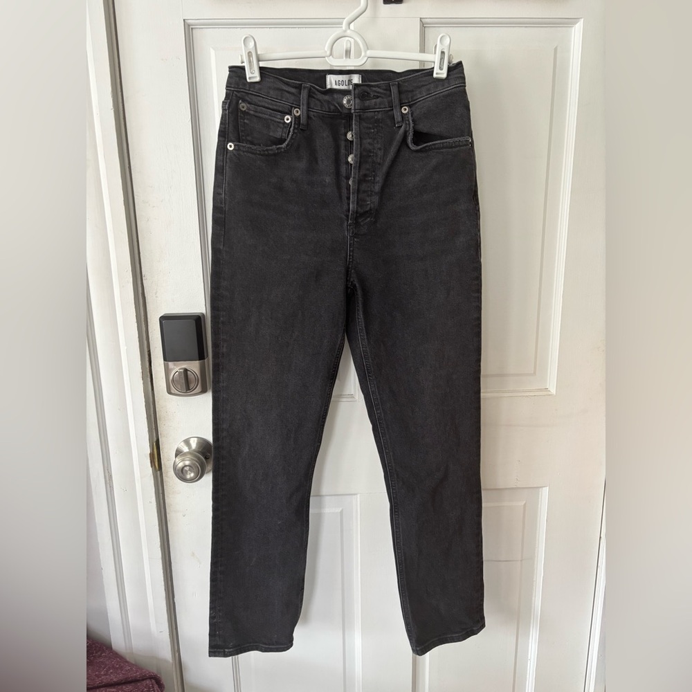 EUC AGolde Washed Black Riley Crop High Rise Jeans Size 25 Button Fly